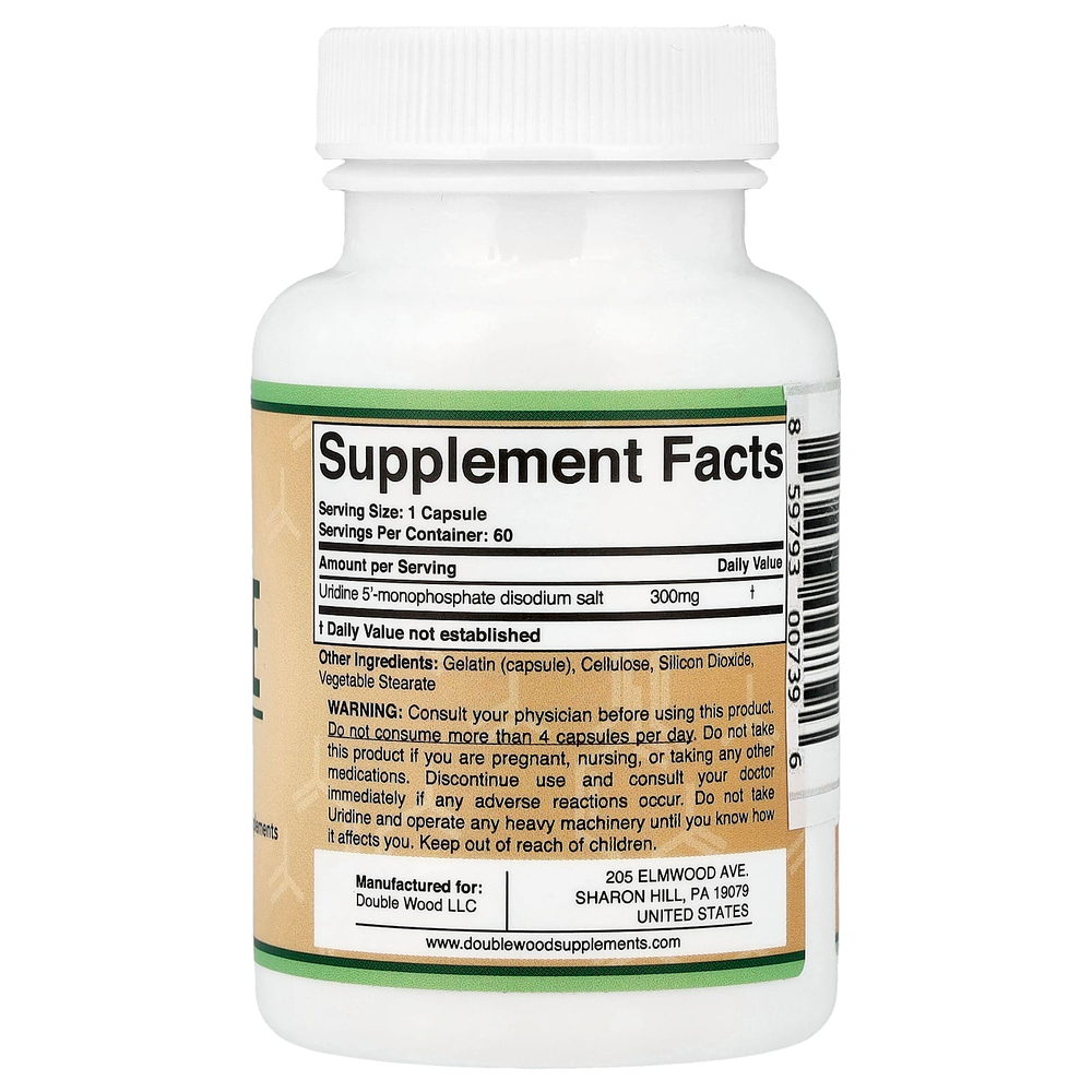 Double Wood Supplements, уридин, 300 мг, 60 капсул