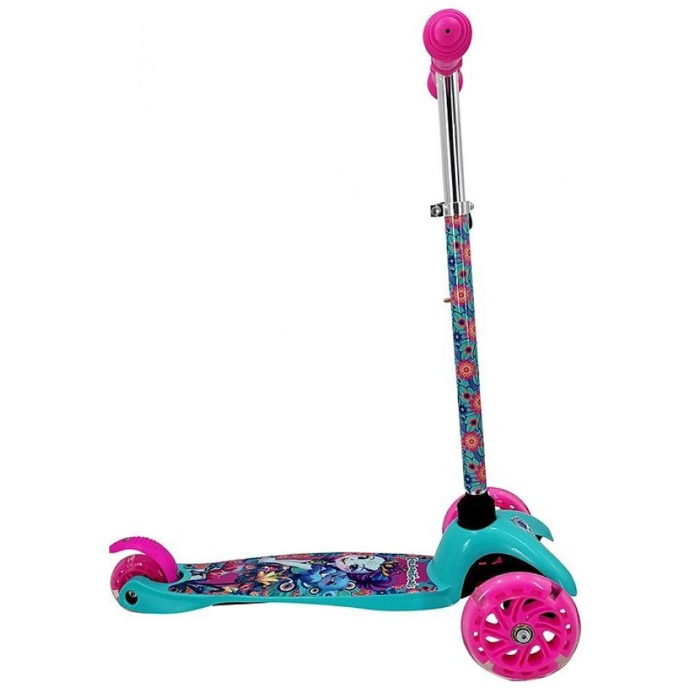 Самокат трехколес, детский, кол 120,80 мм, управл накл,рег рул ,свет, Enchantimals, S00022-ENC