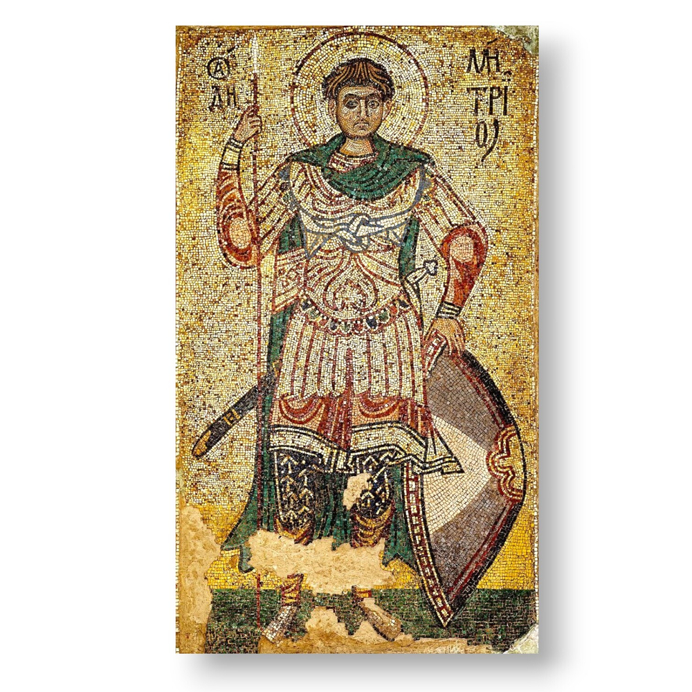 Икона Дмитрий (Димитрий) Солунский великомученик Фессалоникийский. Деревянная мерная икона в рост ребенка. Икона на левкасе. Освящена