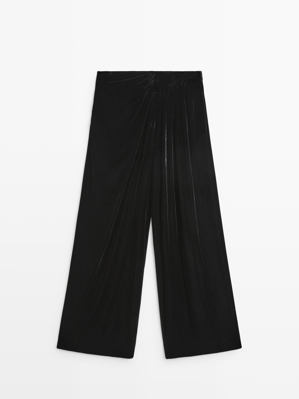 Massimo Dutti Бархатные брюки с широкими штанинами и складками, черный