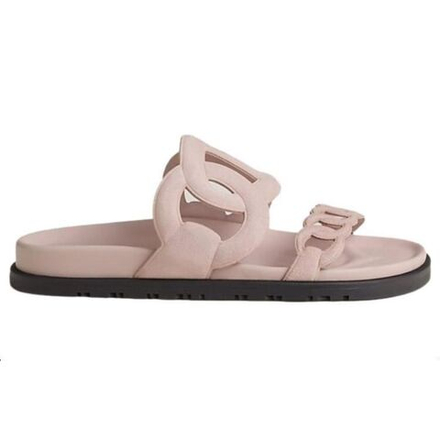 Hermes Extra leather comfortable and fashionable one-word slippers women's pink, H222301Z 27