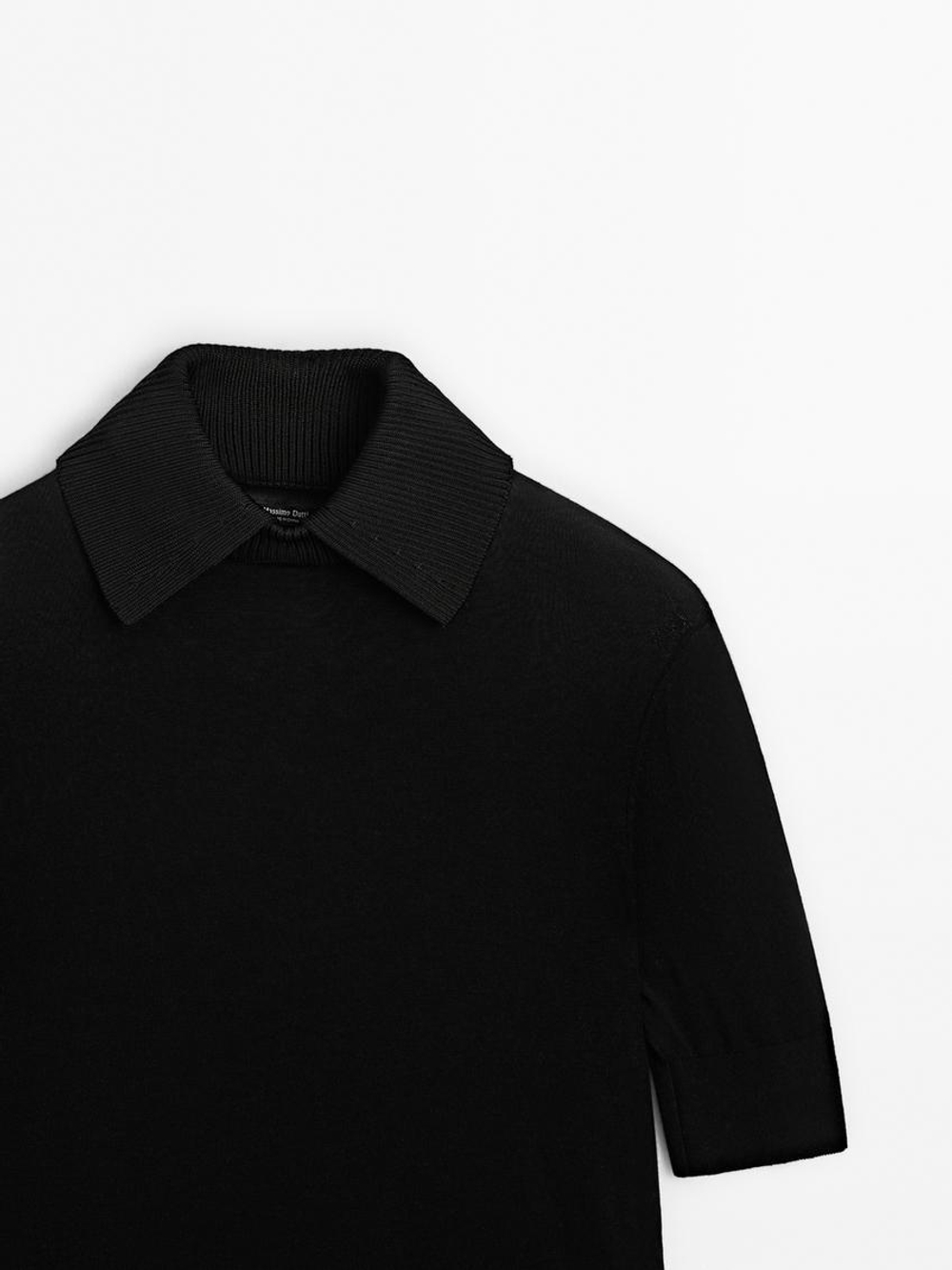 Massimo Dutti Свитер с короткими рукавами и воротником - STUDIO, черный