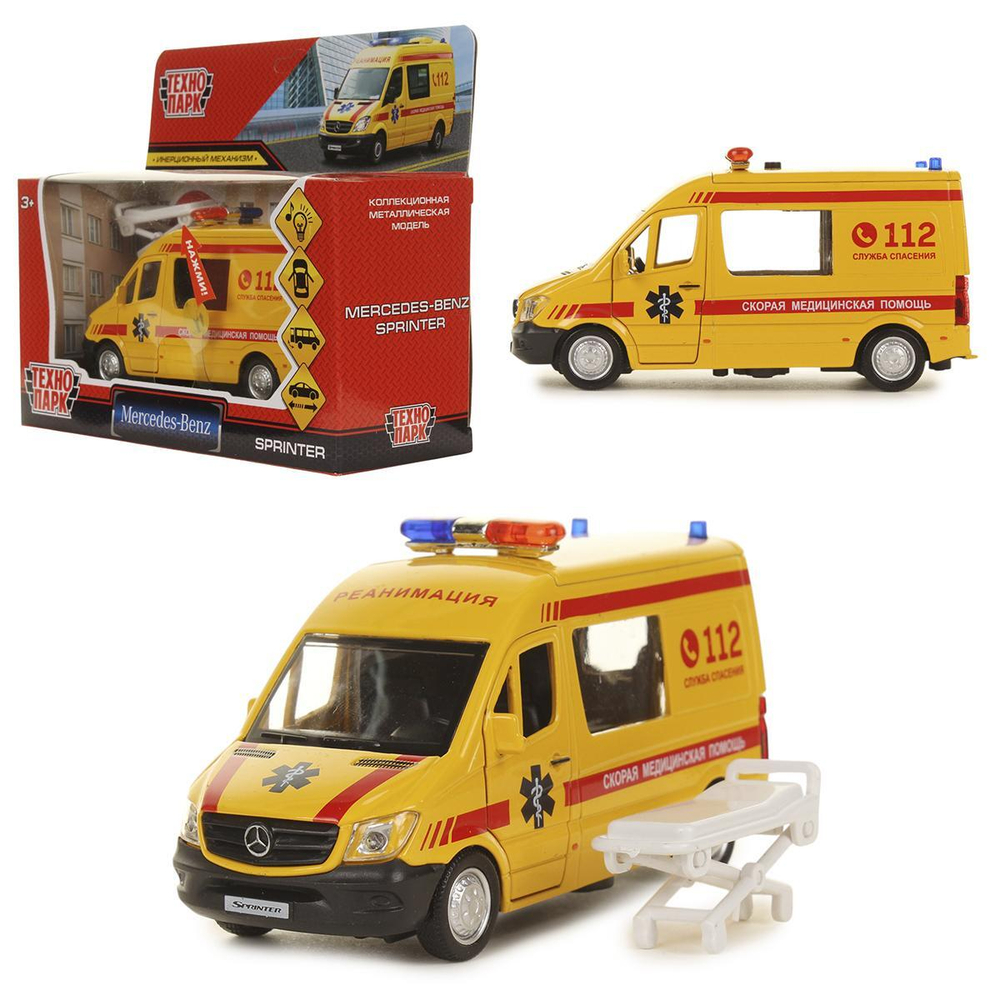 Модель ин. мет. "Mercedes-Benz Sprinter. Реанимация" 14см, свет-звук, свет-звук , двер, коробка SPRINTE