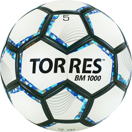 Мяч футбольный "TORRES BM 1000"арт.F320625, р.5, 32 панел., мягкий PU, термосшивка, бел-серебр-син.