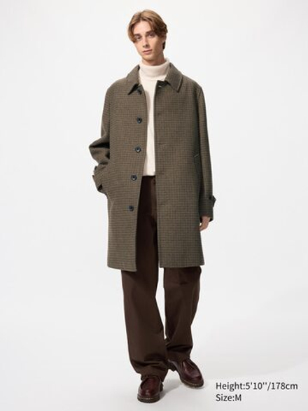 UNIQLO Пальто Balmacaan с узором, коричневый