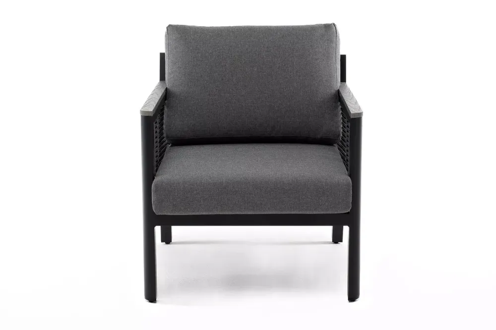 "Сан Ремо" кресло плетеное из роупа садовое, каркас алюминий темно-серый, роуп серый, ткань серая