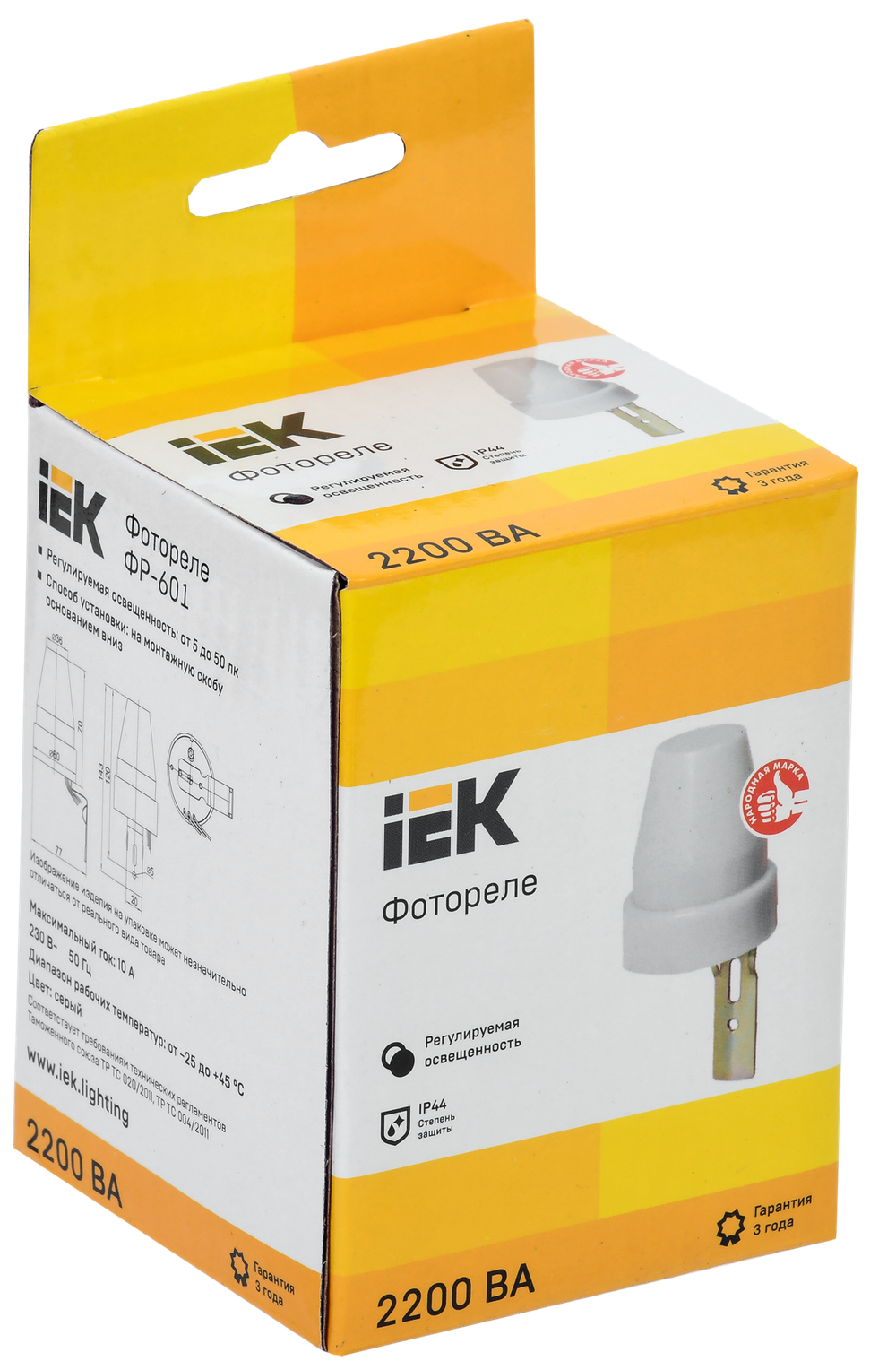 Фотореле ФР 601 серый, макс. нагрузка 2200 ВА IP44 IEK