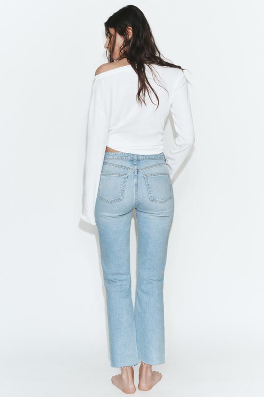 ZARA ДЖИНСЫ TRF CROPPED FLARE С ВЫСОКОЙ ПОСАДКОЙ, ГОЛУБОЙ