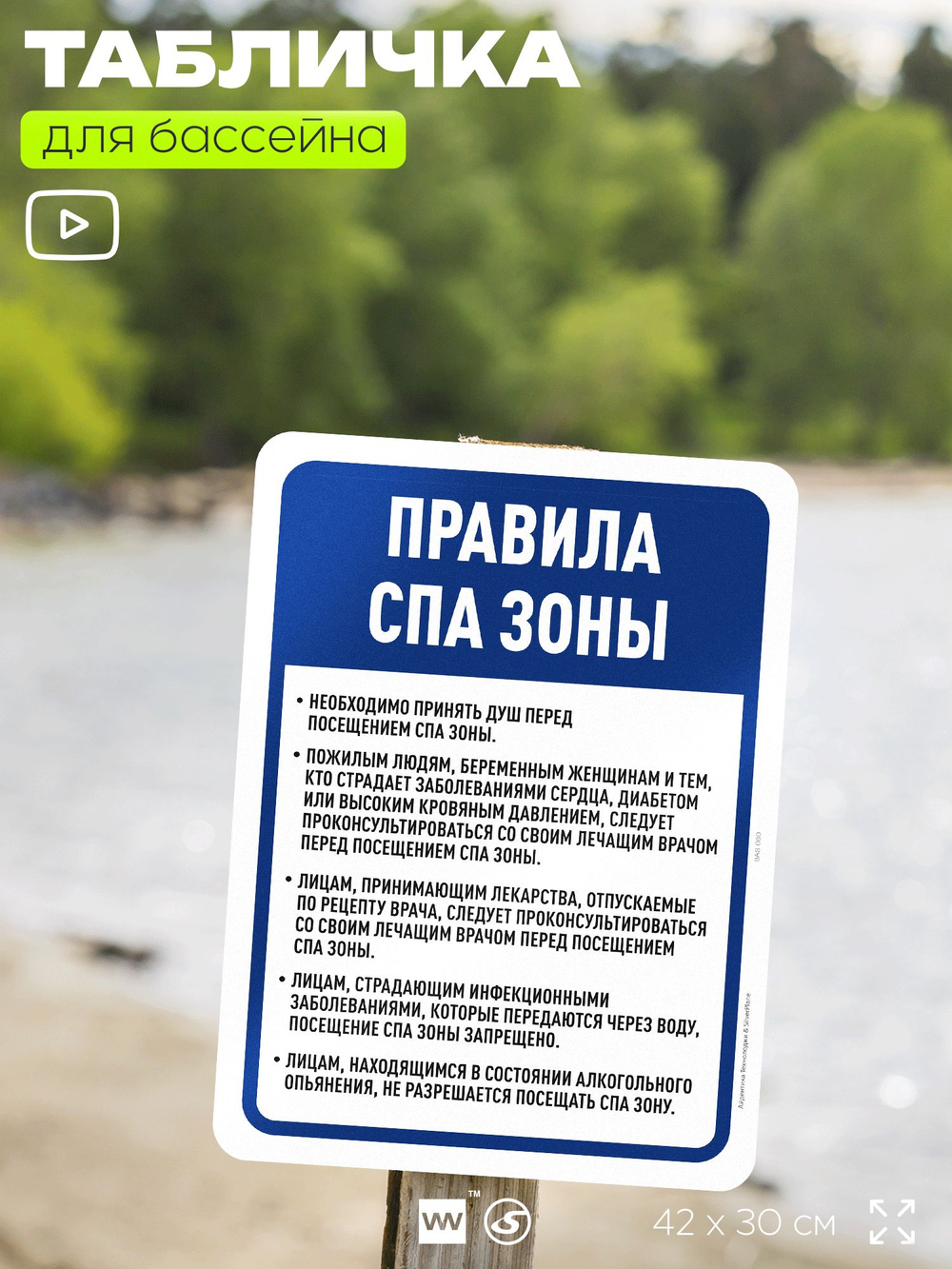Табличка для бассейна "Правила спа-зоны", на пляж, для общественной и частной зоны отдыха, информационная, 40х30 см, Silver Plane x Айдентика Технолоджи
