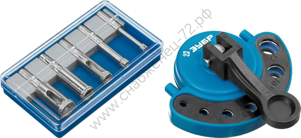 ЗУБР (d 4, 6, 8, 10, 12 мм, Р60), Набор алмазных трубчатых сверл с кондуктором, Профессионал (29851-H6)