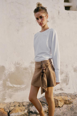 ZARA ЮБКА-ШОРТЫ С УЗЛОМ И БУСИНАМИ, КОРИЧНЕВЫЙ
