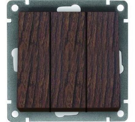 Выключатель трехклавишный "UNIVersal" серия "Афина", с/у, 10А, 220В, венге (еврослот) (HU2330)