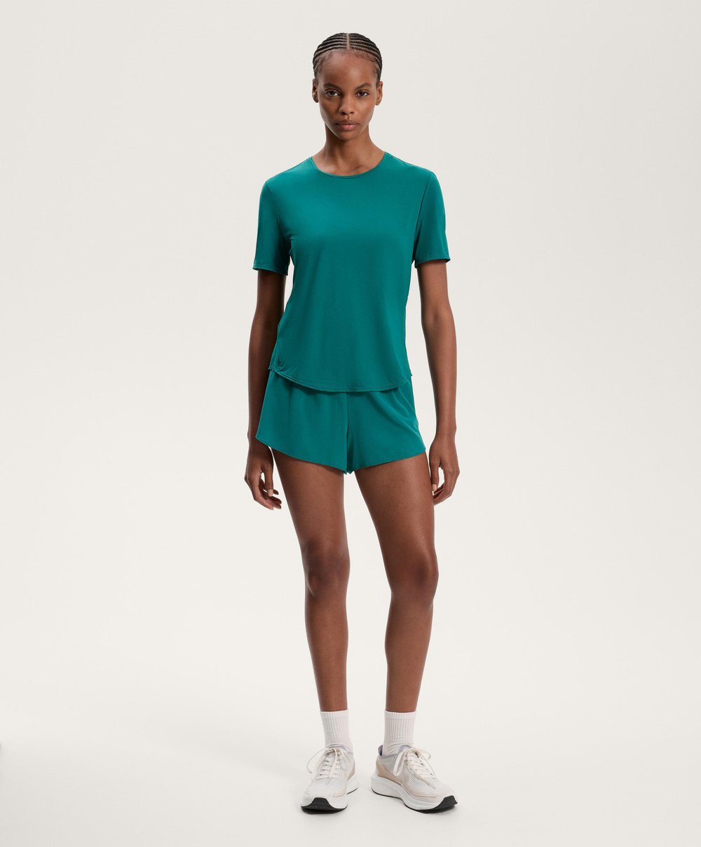 Oysho Футболка из технологичной ткани с короткими рукавами, сине-зеленый