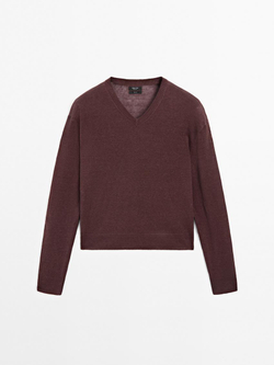 Massimo Dutti Свитер из 100% льняной ткани, гранатовый