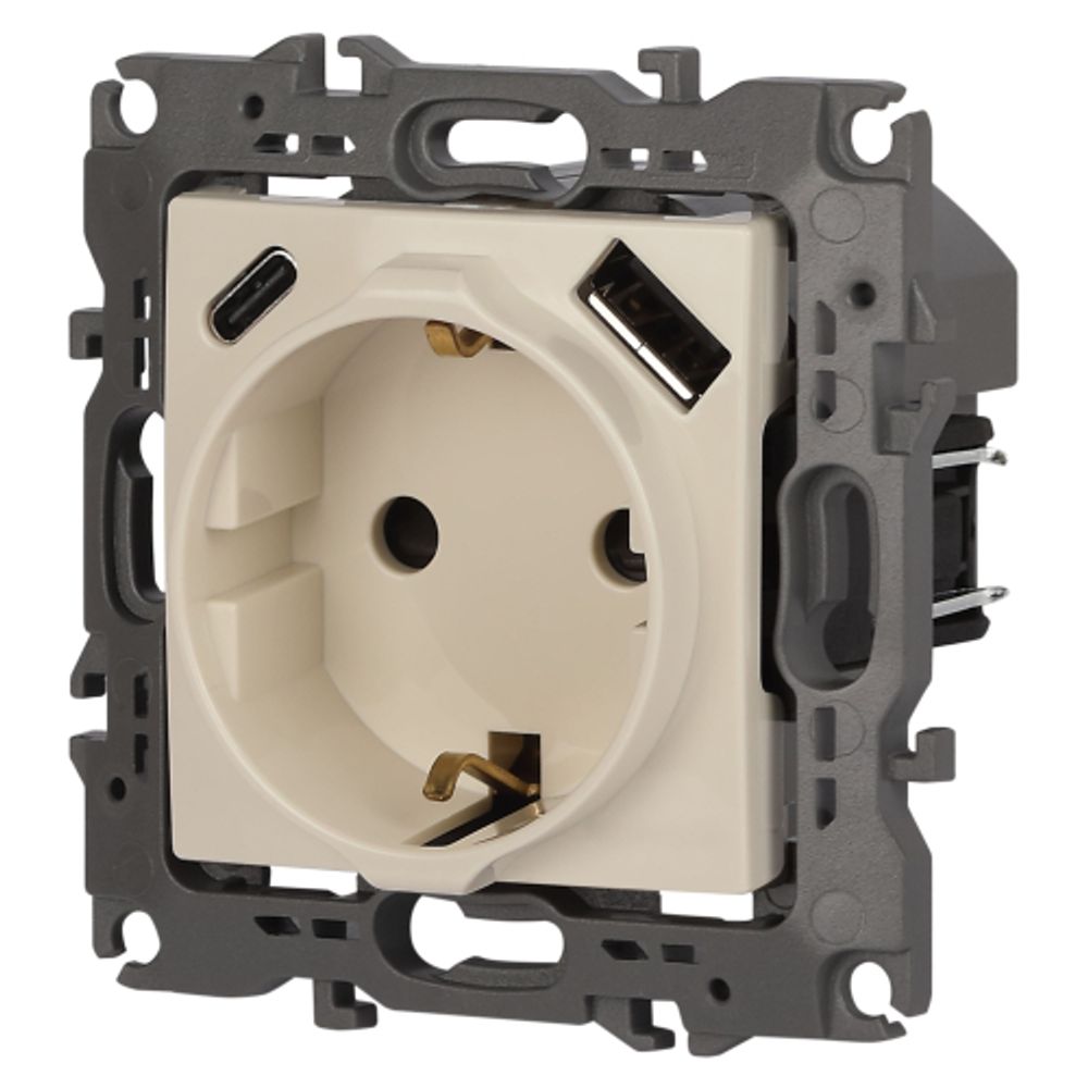 Розетка ЭРА Серия 12 12-4108-02 2P+E 16A-250В со шторками с USB type-A+C 5В-3А слоновая кость