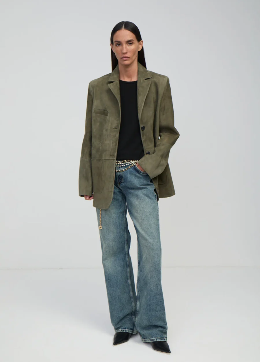 Жакет из натуральной замши, Зеленый