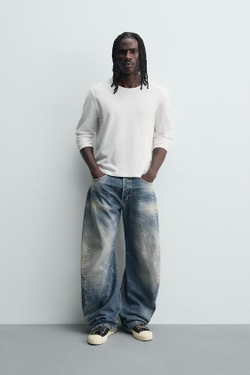 ZARA ДЖИНСЫ BARREL FIT С ДЕКОРАТИВНЫМИ ШВАМИ, СИНИЙ