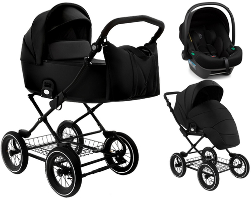 Детская коляска Roan Bass Next Classic Кожа d12 3 в 1 с автокреслом Elo Lux Black RCL300/1 Black