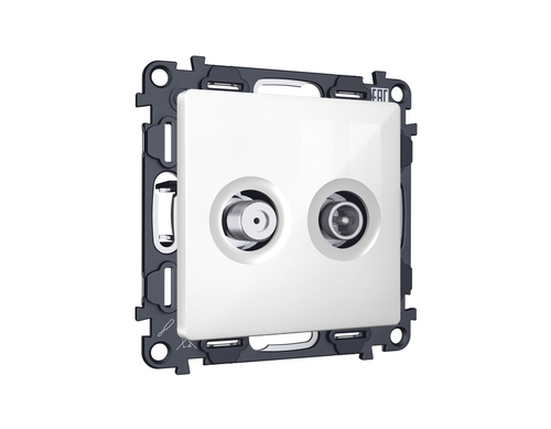 MA113310 Комплект механизма розетки TV оконечной + SAT 5-862MHz 3.5dB/950-2150MHz 3.5dB ALFA Белый глянец QUANT (AP1133, VM217)