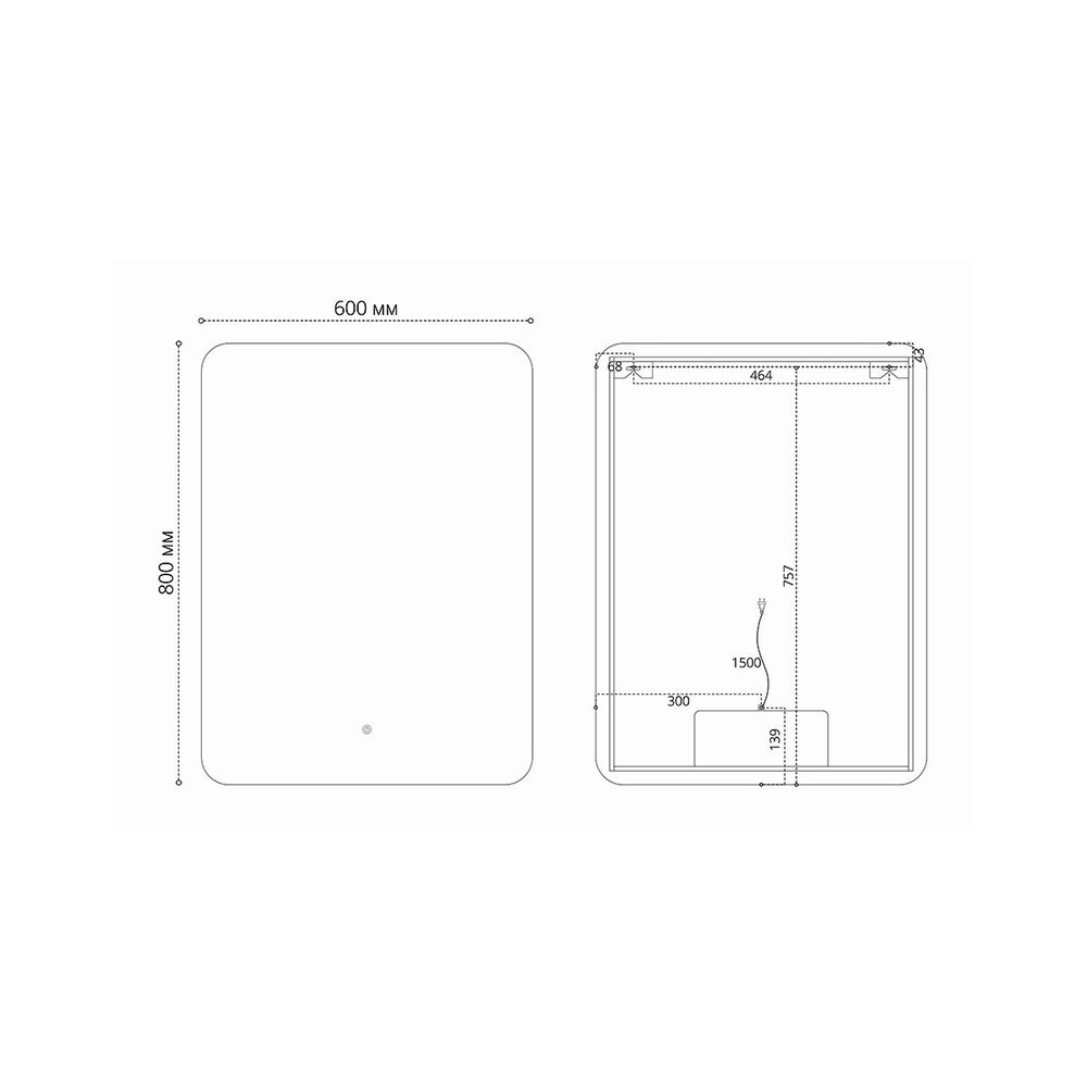 Зеркало LED VLM-3BE600 600х800 c сенсорным выключателем и диммером