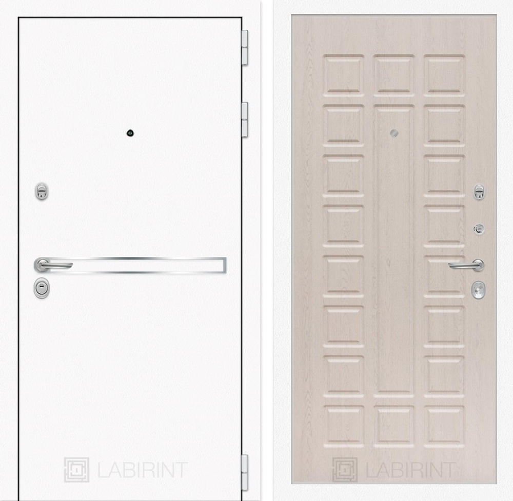 Входная металлическая дверь Лабиринт Лайн Вайт (Line White) 04 Беленый дуб (Белые входные двери)