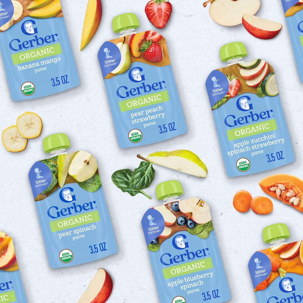 Gerber, органическое пюре, 2nd Foods®, яблоко, голубика и шпинат, 99 г (3,5 унции)