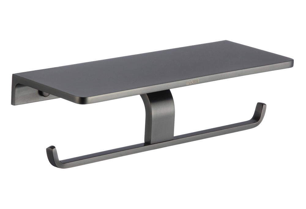 88035-Q Двойной держатель для туалетной бумаги с полкой (ГРАФИТ) GANZER  (10/1шт)