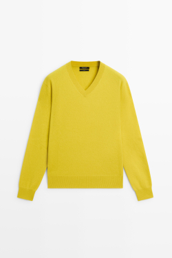Massimo Dutti Свитер из 100% кашемира, лаймовый