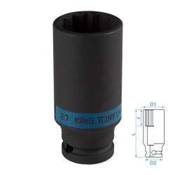 KING TONY (443027M) Головка торцевая ударная глубокая двенадцатигранная 1/2", 27 мм