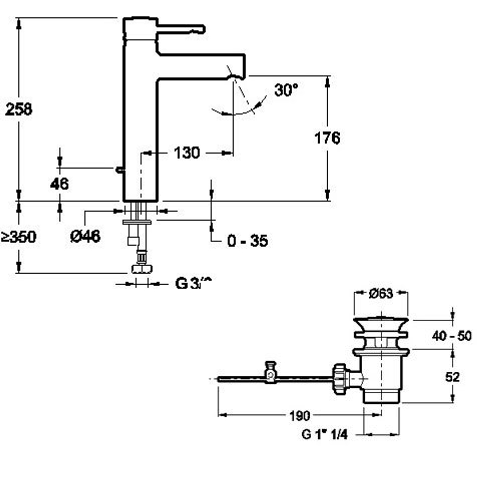 Смеситель для раковины высокий Jacob Delafon Cuff E37303-CP схема