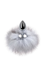 Серебристая анальная втулка с серым заячьим хвостом (Цвет: серый)