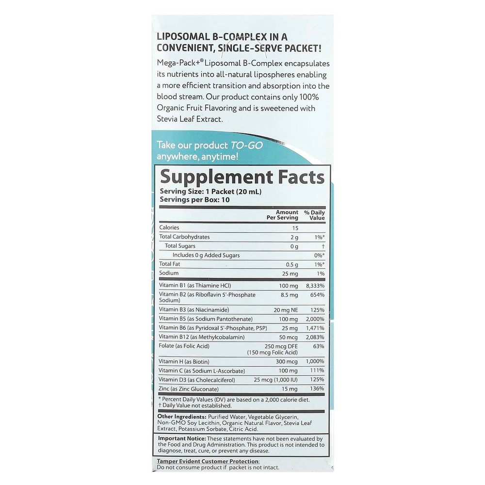 Aurora Nutrascience, Липосомальный комплекс витаминов группы B, 10 пакетиков по 20 мл (0,68 жидк. Унции)