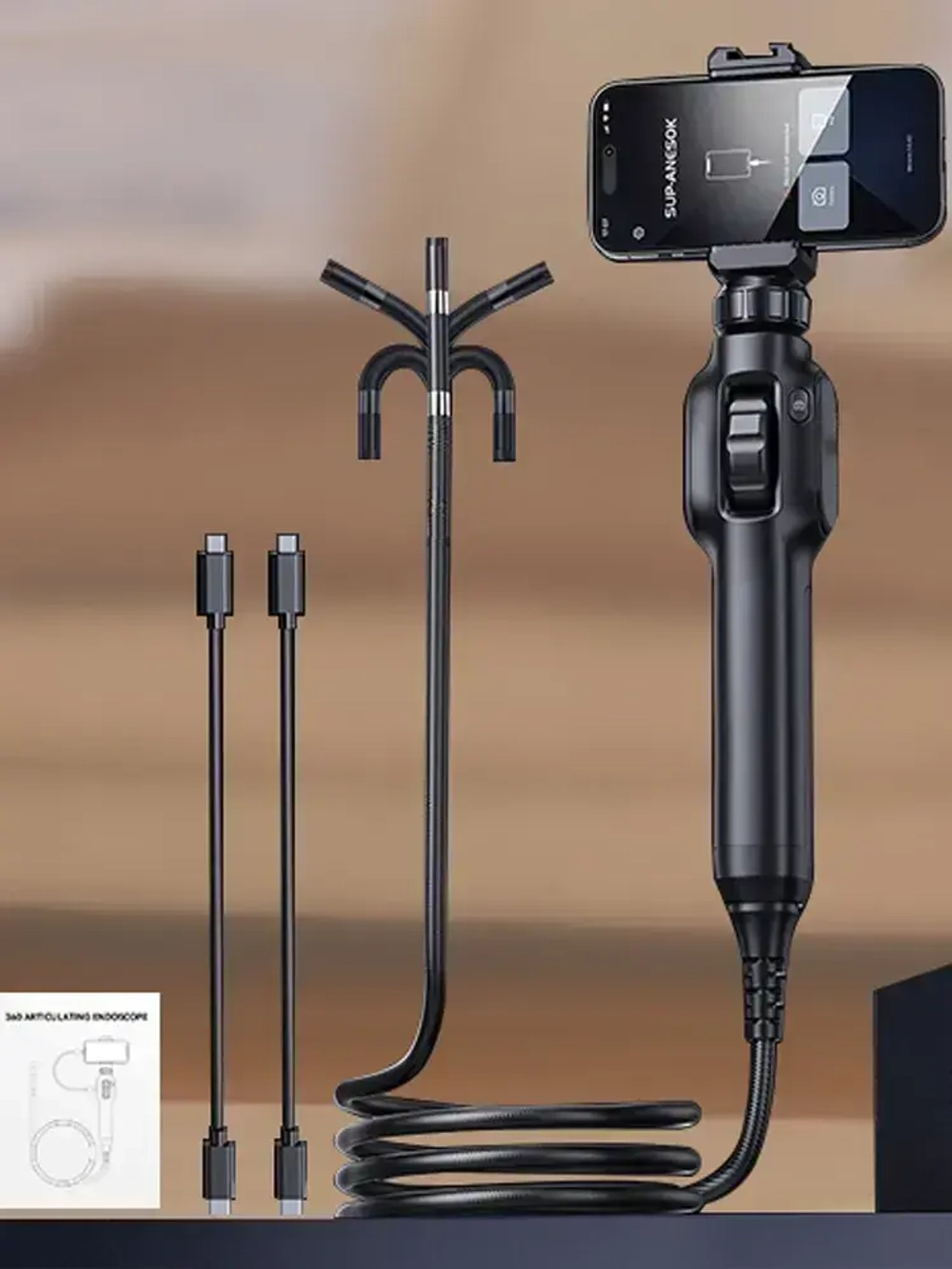 Шарнирный бороскоп 360 - 1080P HD инспекционная камера, инспекционныйскоп с подсветкой, IP67 водонепроницаемый зонд, 8 светодиодных ламп, бороскоп, совместимый с Android/iOS (объектив S43-8 мм)