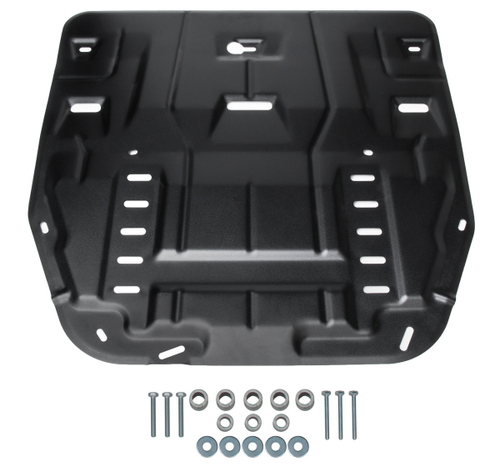 Защита картера и КПП Rival для Hyundai Santa Fe IV рестайлинг (V - 2.2D; 2.5; 3.5) 2021-н.в./Hyundai Tucson IV (V - 2.0 (150 л.с.); 2.0D) 2021-н.в./Kia Sorento IV (V - 2.2D; 2.5; 3.5) 2020-н.в./Kia Sportage V (V - 2.5) 2021-н.в., сталь 1.5 мм, с крепежом, штампованная, 111.2862.1