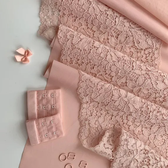 Кружево эластичное персик светлый 22 см, Китай