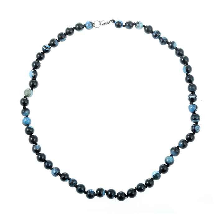 Бусы Агат, шар 0,8 см через узел, цвет сине-черный, 50 см