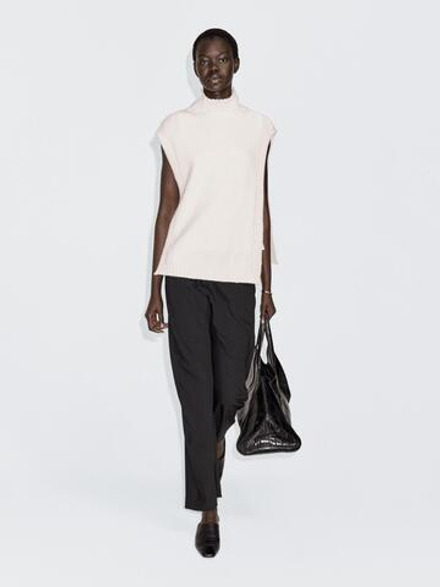 Massimo Dutti Накидка без рукавов с высоким воротником, натуральный/кремовый