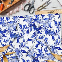 Ткань саржа изящные узоры росписью гжель