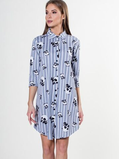 Короткий халат-рубашка с пандами (Размер: S) (Цвет: темно-серый)