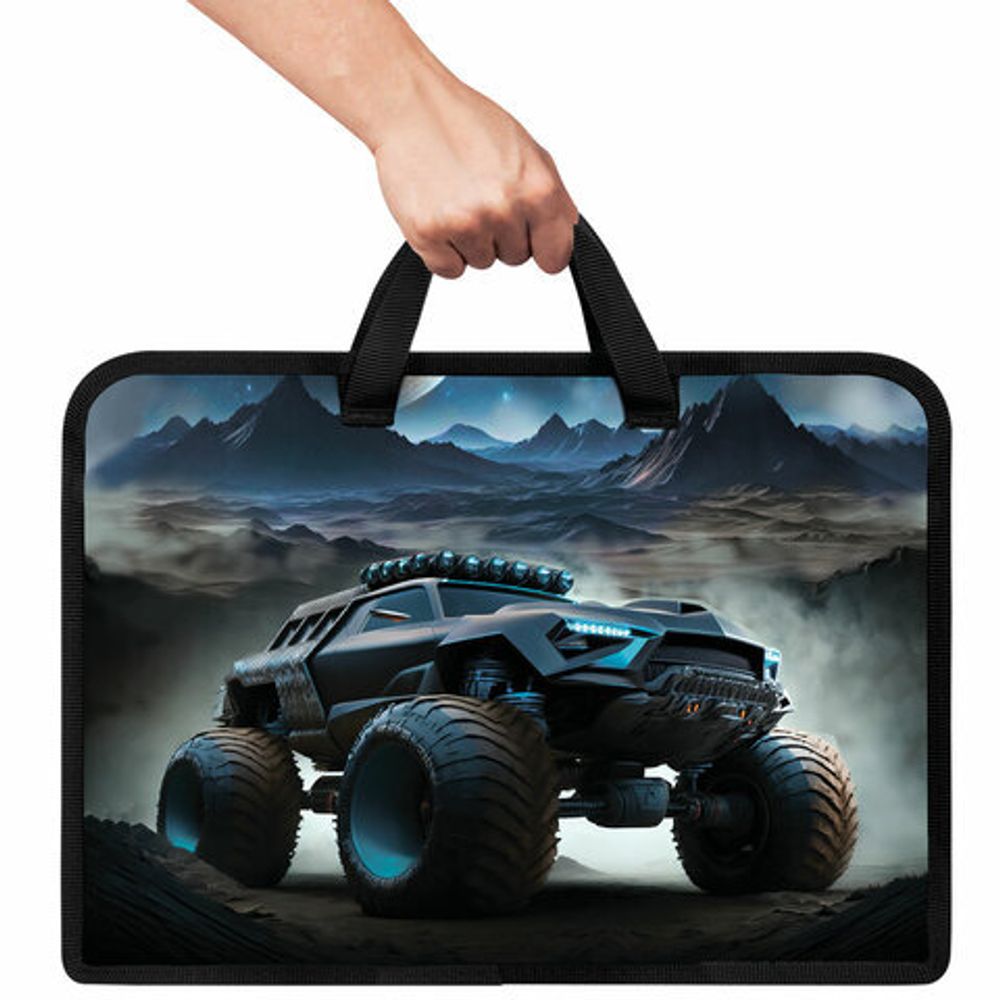 Папка на молнии с ручками ЮНЛАНДИЯ А4, 1 отделение, пластик, ширина 45 мм, "Space driver", 273360