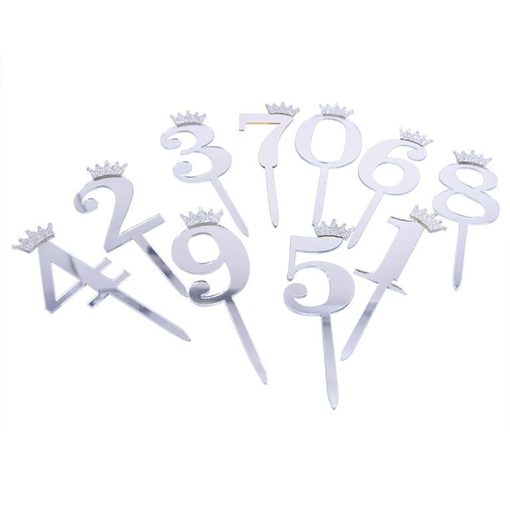 Топпер акриловый  «Цифра 4» (10,5 см, серебряный)