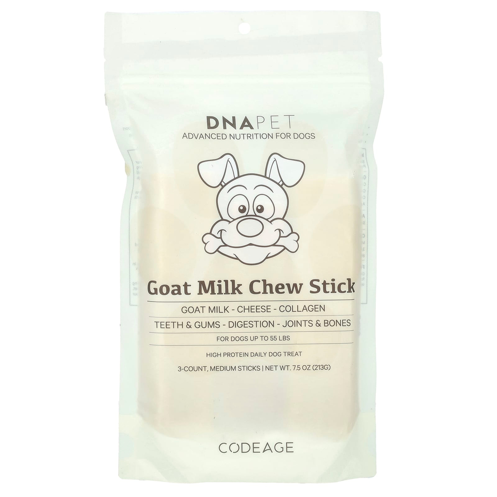 Codeage, DNA Pet, жевательная палочка с козьим молоком, для собак, средняя, 3 шт., 213 г (7,5 унции)