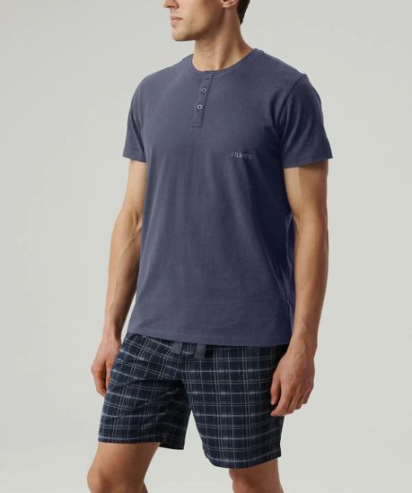 Пижама мужская с коротким рукавом и шортами Atlantic NMP-380, хлопок, деним + темно-синий