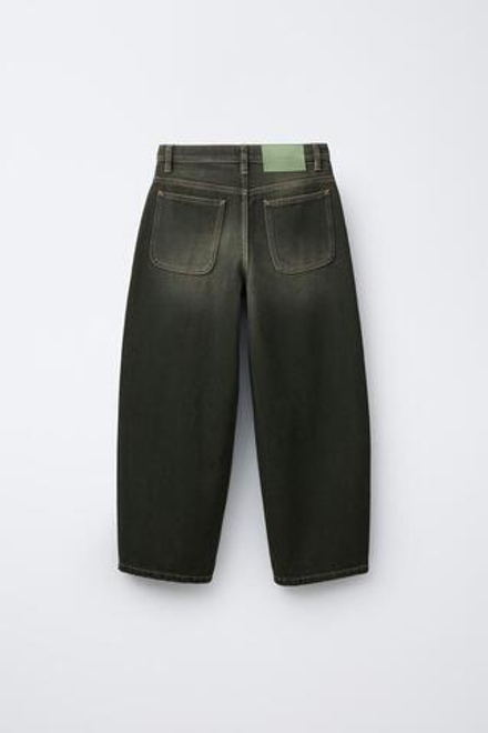 ZARA ДЖИНСЫ BALLOON С ЭФФЕКТОМ ПОТЕРТОСТИ, ЗЕЛЕНЫЙ/СЕРЫЙ