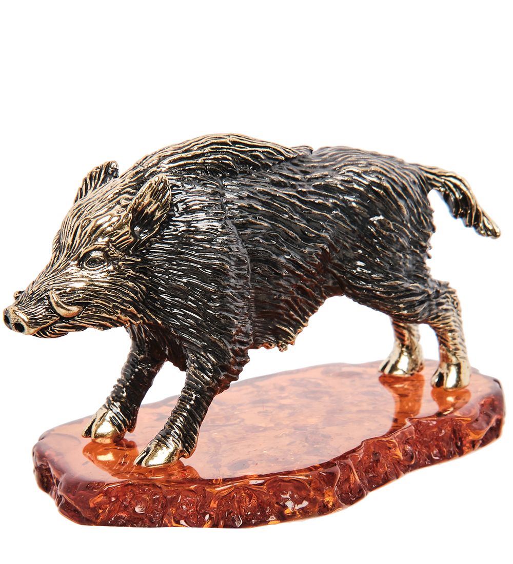 AM- 995 Фигурка «Кабан» (латунь, янтарь)