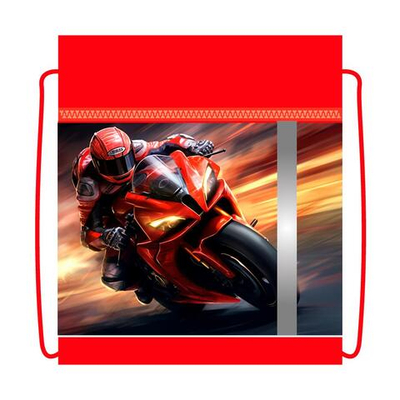 Сумка д/сменной обуви ЭЛИТ 460/360 "Красный байк"ткань,дизайн,с карманом, сетка и светоотраж.полоса