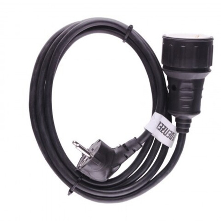 Удлинитель бытовой с заземлением, 2 м, 1 прорезиненная розетки, 16 А, серия УХз16. DENZEL