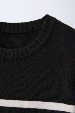 ZARA ТРИКОТАЖНОЕ ПЛАТЬЕ В ПОЛОСКУ, ЭКРЮ/ЧЕРНЫЙ