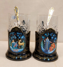 Чайный набор подстаканников (Ручная роспись Палех) №15