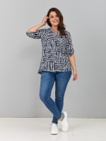 Блузка БЛ-131/синий-полосаквадрат